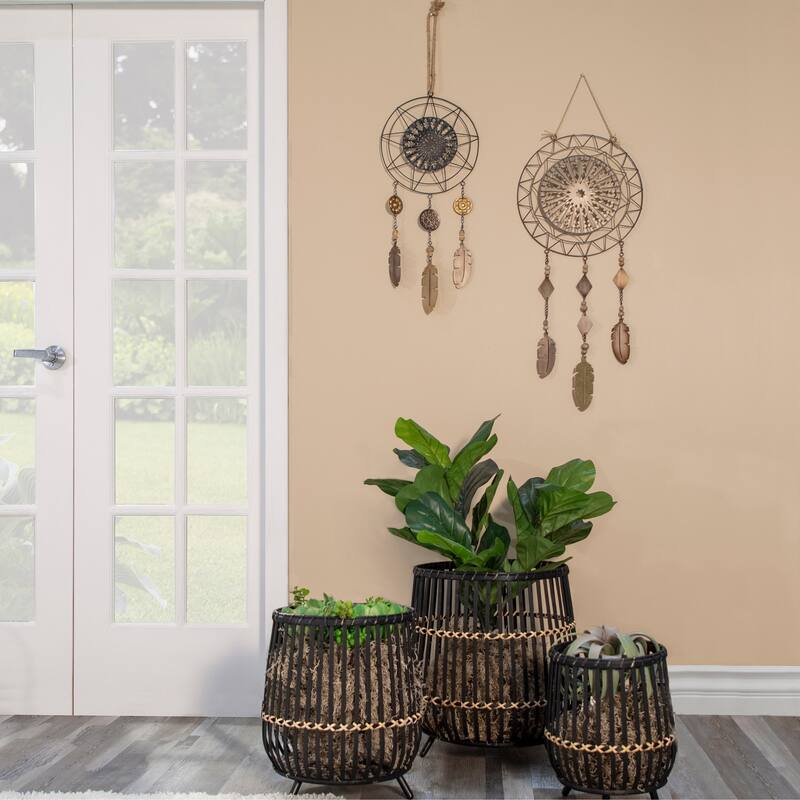 Sagebrook Home Wicker Modern Boho Bamboo Planter Set - 18"x18"x19" - Set of 3 Black