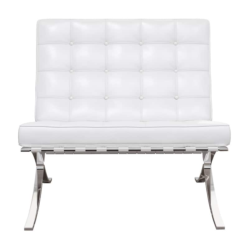 HomeRoots 32" White And Silver Italian Leather Tufted Lounge Chair - 31.5' X '32' X '30