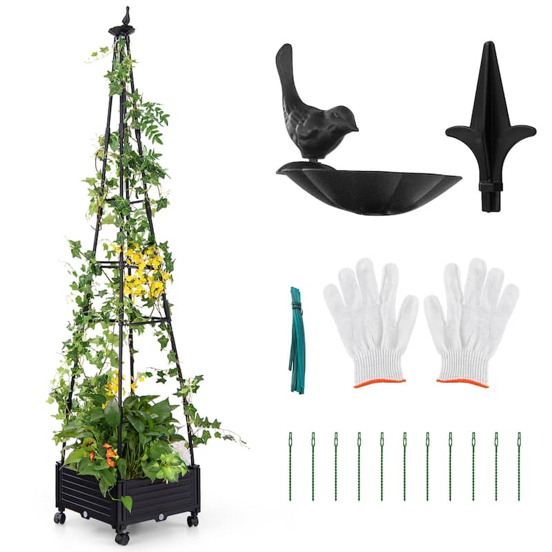 Gymax 81'' Garden Obelisk Trellis for Climbing Plants Tall Plant - Black