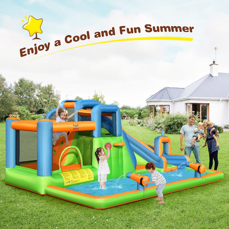 7 in 1 Inflatable Water Park Giant Bounce House W/ 735W Blower - w/ 735W Blower