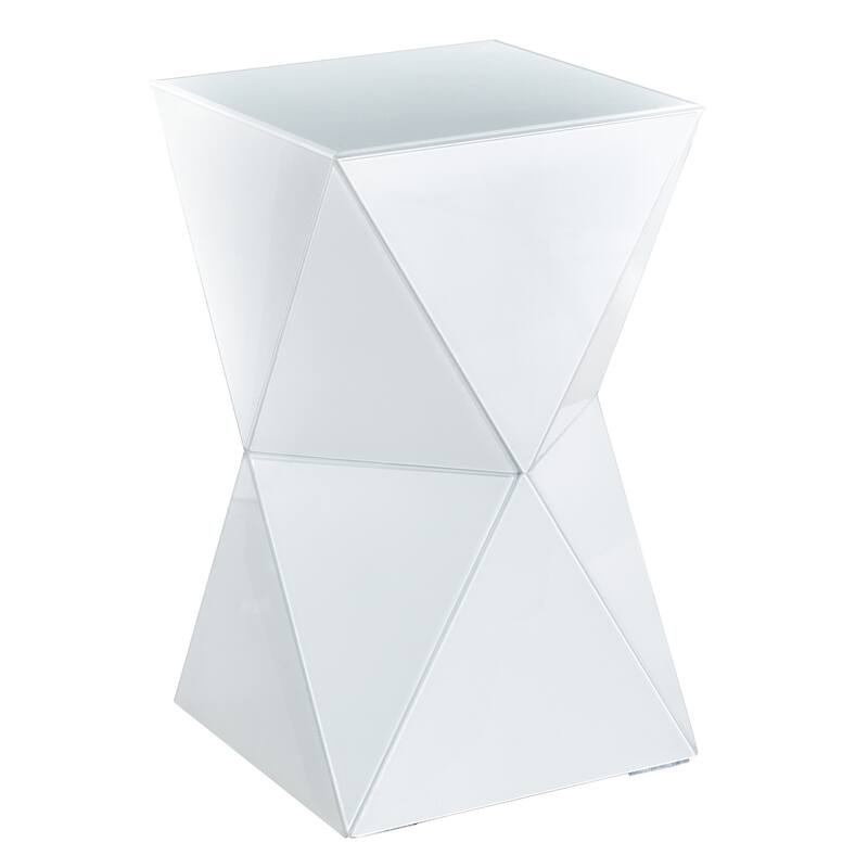StyleCraft Prism Hourglass Glass Side Table - White