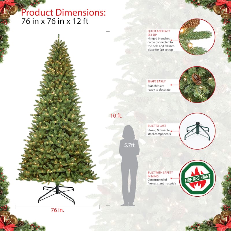 Puleo International Pre-Lit 12' Berkshire Fir Artificial Christmas Tree