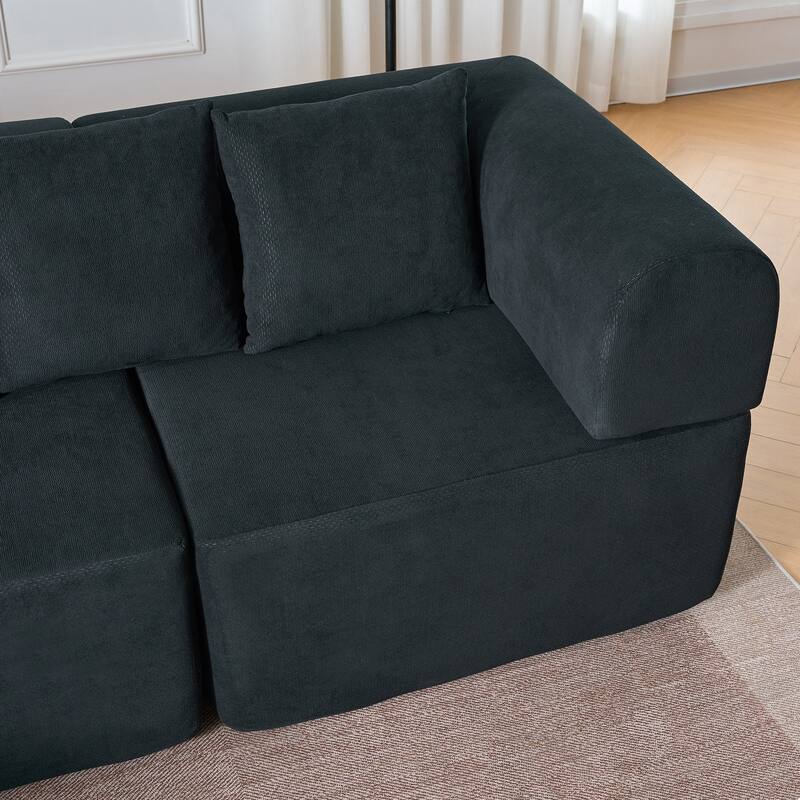 Modular Chaise Sectional Sofa, Convertible Velvet Compressed Couch with Removable Armrests, Iron Frames and Non-slip Pads