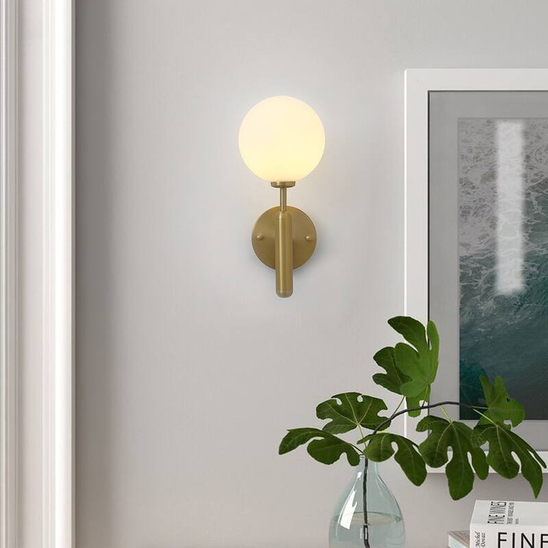 Modern Gold 1-Light Wall Sconce with White Globe Glass Design