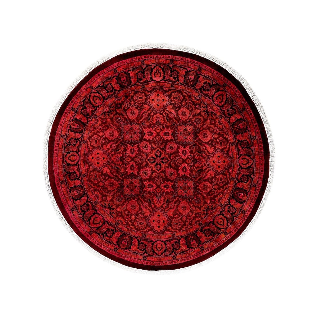 Overton Hand Knotted Wool Vintage Inspired Modern Contemporary Overdyed Orange Round Area Rug - 4' 1" x 4' 1"