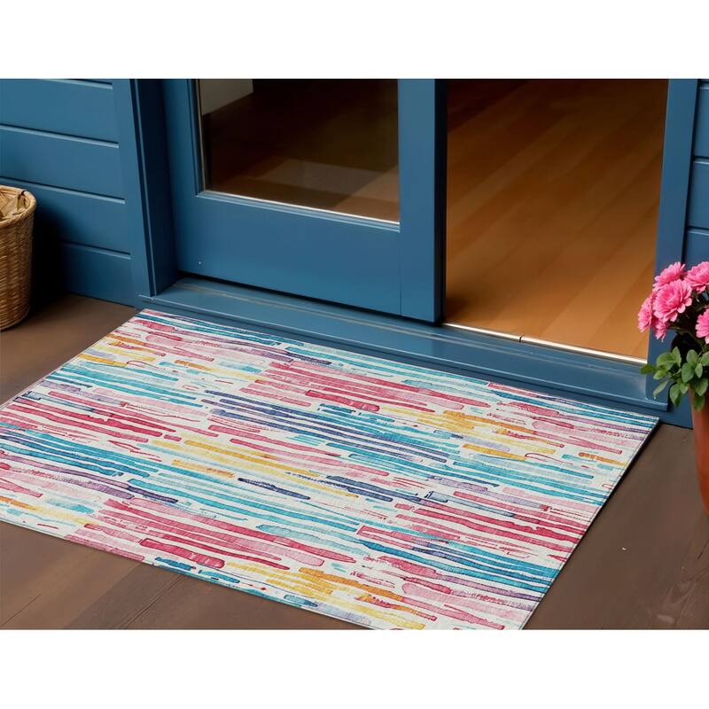 HomeRoots Striped Modern Rectangle Outdoor Rug - 3' x 5'