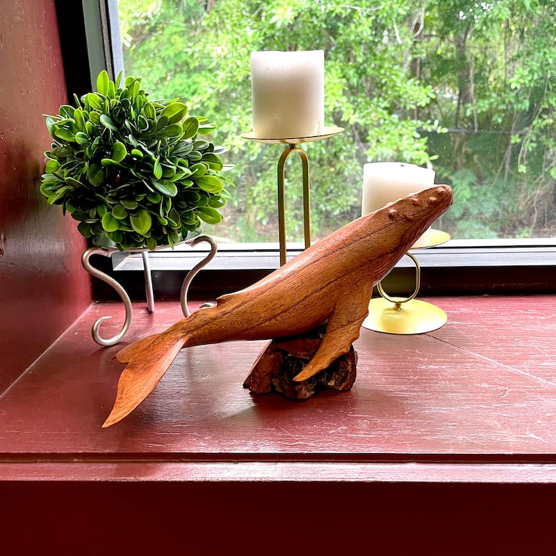 Hand Carved 11.75" Humpback Whale Wood Sculpture Nautical Decor On - 5.75 X 11 X 4 inches