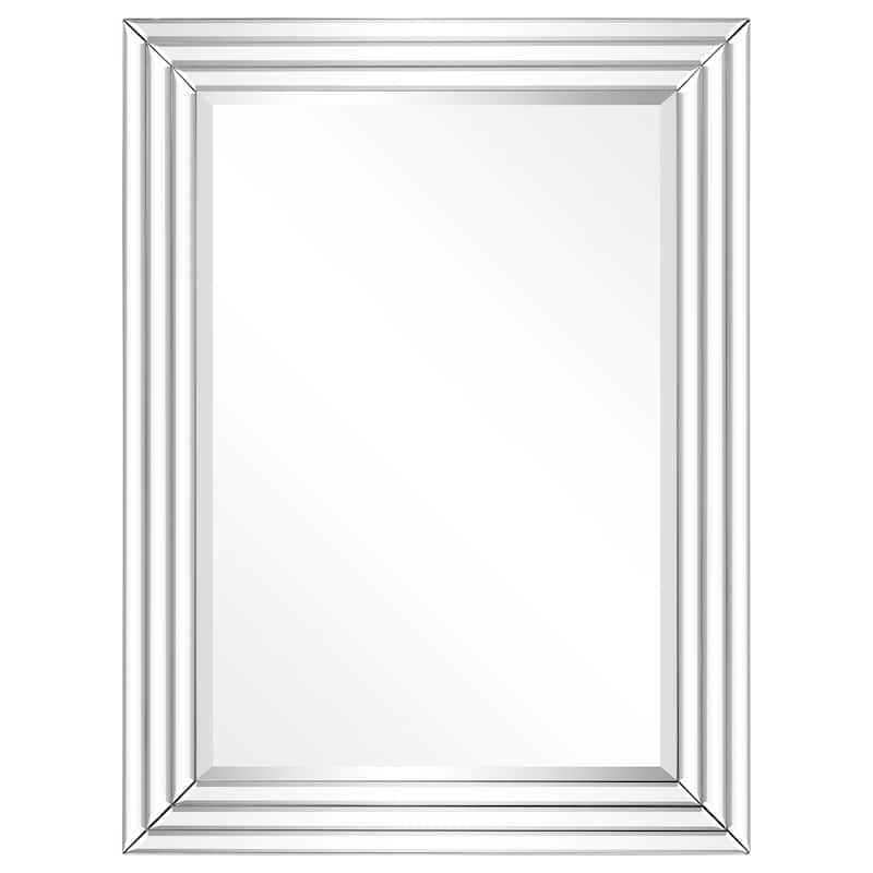 Multi-Faceted 2" Beveled Wall Mirror with Glass Frame, 40" x 30" - Clear - 30 in. x 1.38 in. x 40 in.