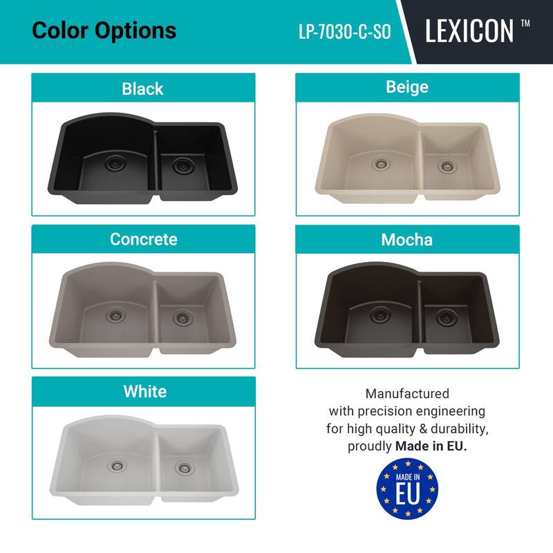 32 Inch Lexicon Platinum Quartz Composite Drop-in Undermount Galaxy Concrete Kitchen Sink LP-7030-C-SO