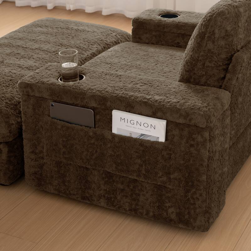 2-Piece Oversized Accent Chair & Ottoman Sets, Single Sofa Reading Couch Chaise Lounge with Storage Ottoman & Cup Holders