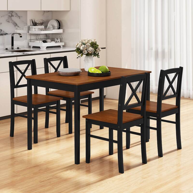 Costway 5 Piece Dining Table Set for 4 People with Rubber Wood Legs,