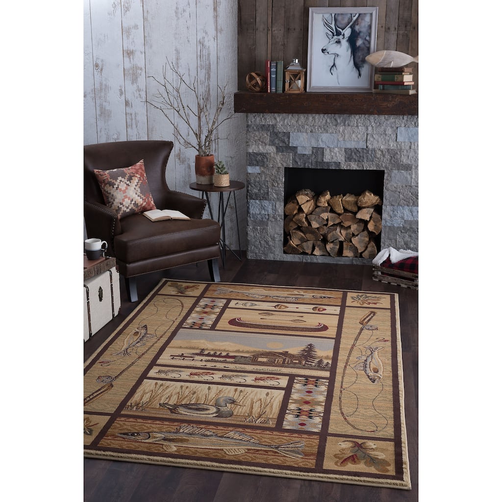Natural Lodge Novelty Graphic Indoor Area Rug