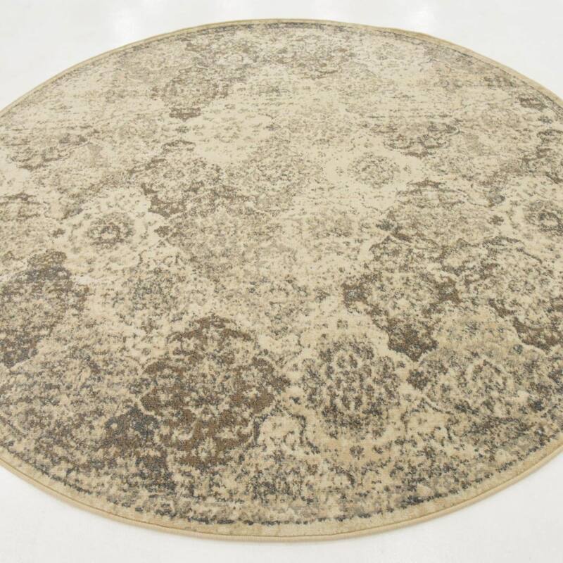 Contemporary Daisy Collection Area Rug - Beige - 8' Round