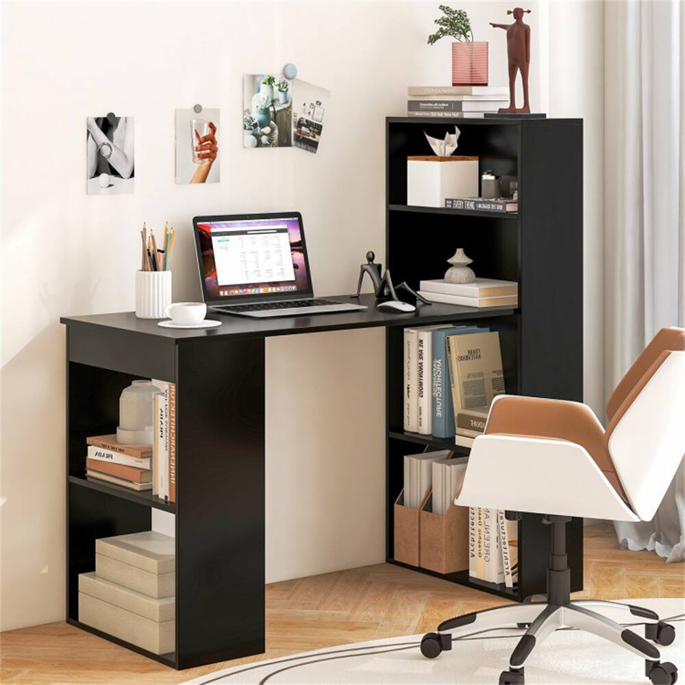 48 Inch Computer Desk with 4-Tier Bookcase and CPU Stand - Overstock ...