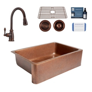 Sinkology Adams Copper 33" Single Bowl Farmhouse Apron Kitchen Sink with Canton Faucet Kit