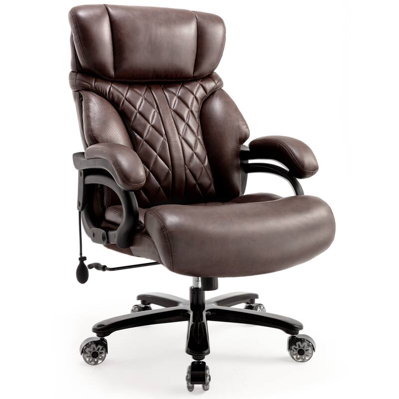Big and Tall Office Chair for Heavy People, Extra Wide Seat and Adjustable Lumbar, Heavy Duty Executive Chair with High Back - Brown