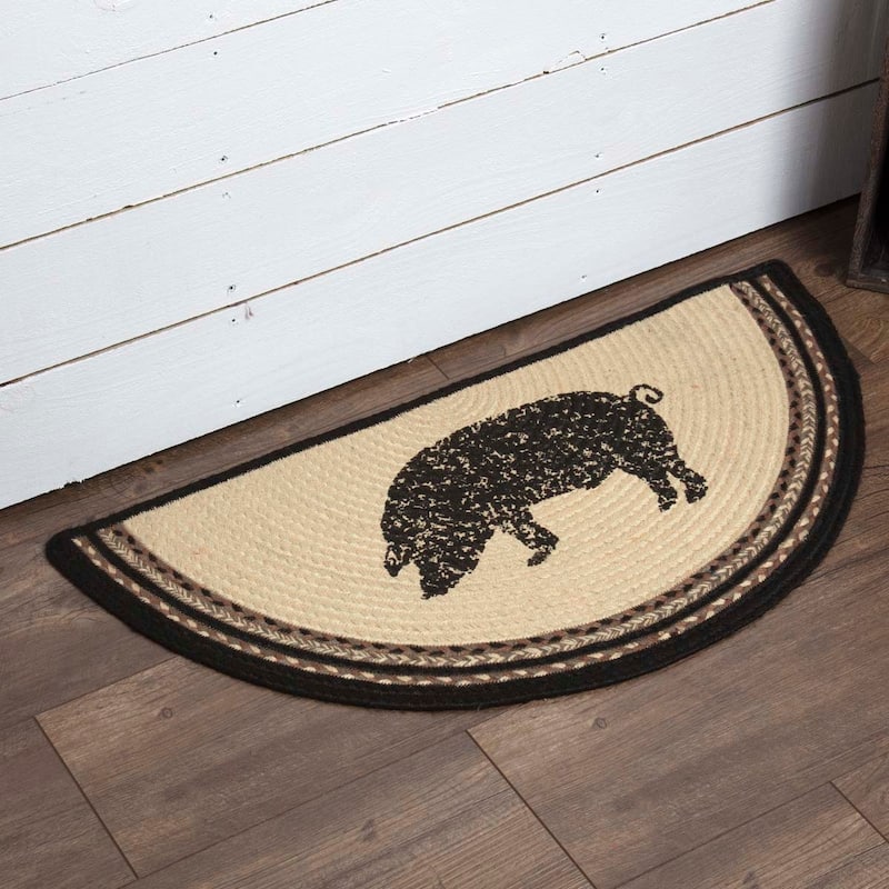 Sawyer Mill Charcoal Pig Jute Rug Half Circle w/ Pad 16.5x33 - 16.5x33 - White