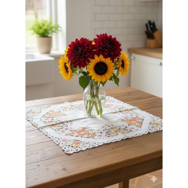 Pumpkin Embroidered Cutwork Square tablecloth, 36 inch Square
