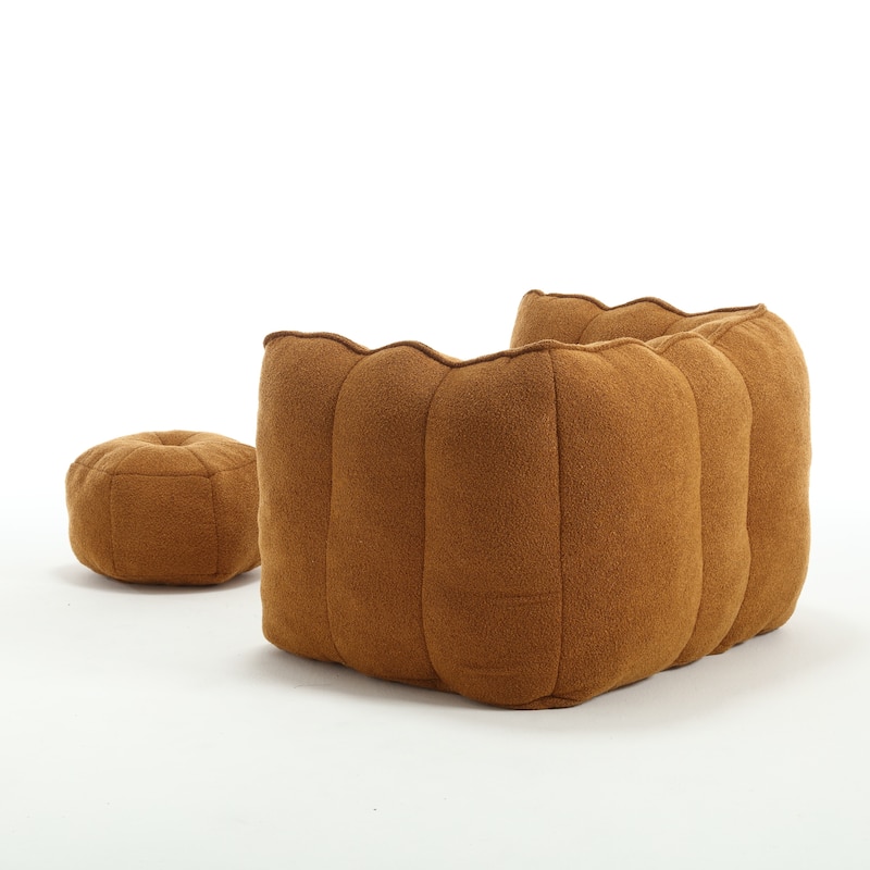 Khaki+Yellow Modern 42.5" Chenille Upholstered Buttons Tufted Accent Chair with Ottoman for Living Room