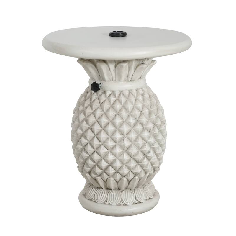 Roomfitters Lillian Outdoor Pineapple Shaped Side Table Umbrella Base with Sand Filling, Antique White MGO