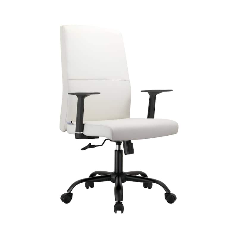 LeisureMod Evander Faux Leather Office Chair in Aluminum with Adjustable Height - White