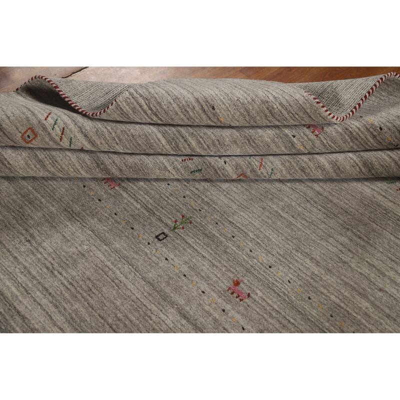 Hand Knotted Oriental 100% Wool Carpet Tribal Animal Pictorial Greys & Charcoal Gabbeh Area Rug - 9' 11'' X 7' 9''