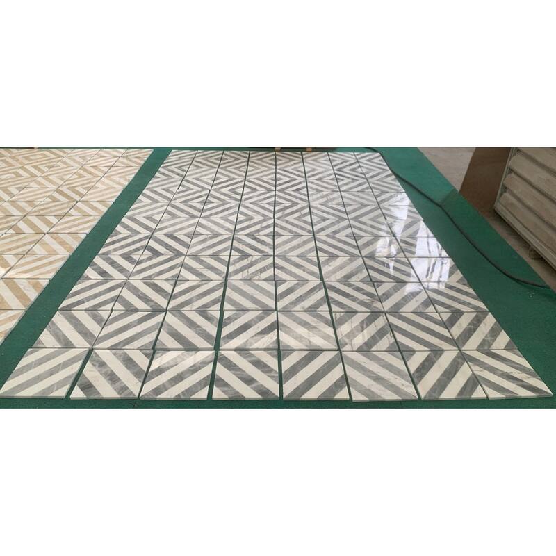 Roomfitters Waterjet Marble Tile for Floor and Wall, Polished Natural Stone, Genuine Marble, 8-Piece Box, White Gray