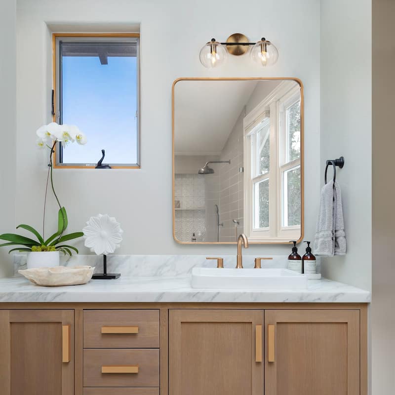 Modern 2/3 Light Black Gold Bathroom Vanity Lights Over Mirror Dual Globe Seeded Glass Wall Sconces Fixture for Bathroom