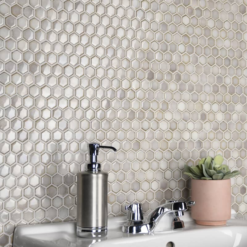 Merola Tile Hudson 1" Hex Dove Grey 11-7/8" x 13-1/4" Porcelain Floor and Wall Tile