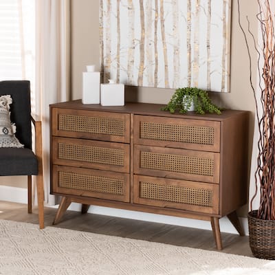Barrett Mid-Century Modern 6-Drawer Wood Dresser in Walnut Brown Color