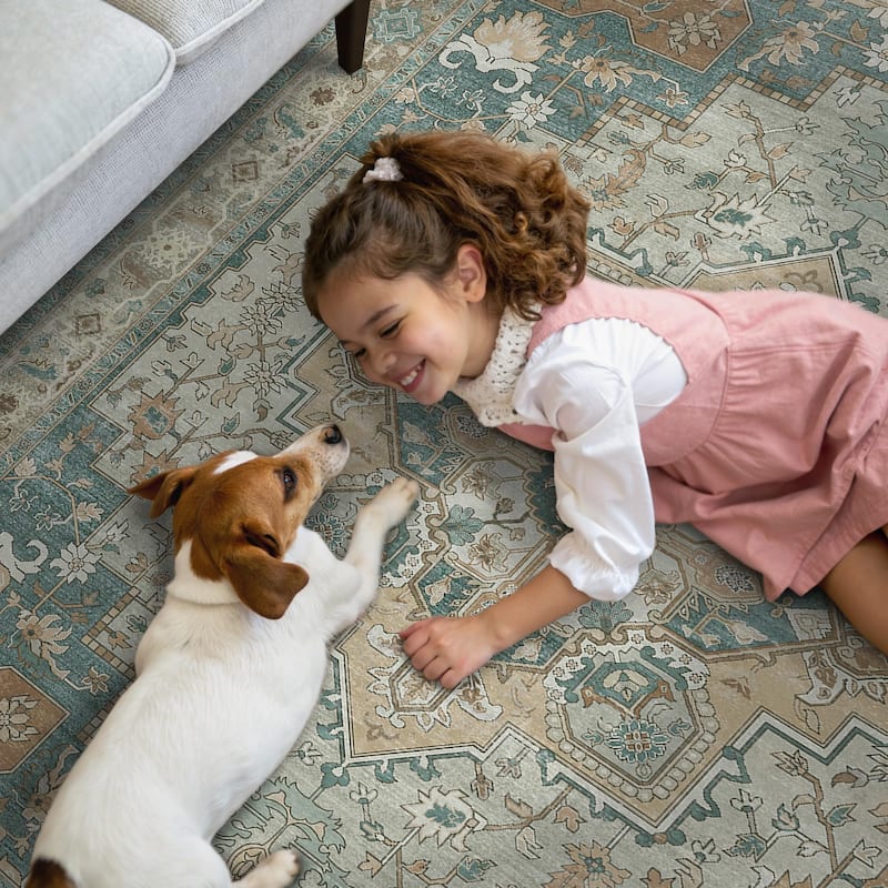 Mcow Neutral Floral Low Pile Machine Washable Non-Slip Area Rug - 8'X10'