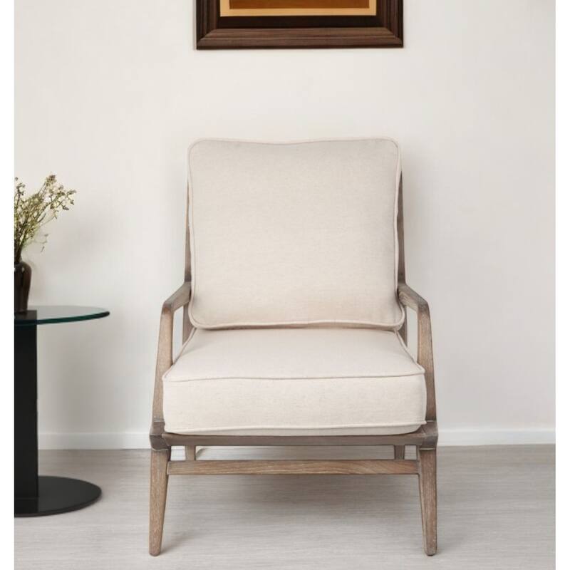 HomeRoots 24" Ivory and Brown Fabric Arm Chair - 24.01' X '32.28' X '31.88 - 24.01' X '32.28' X '31.88