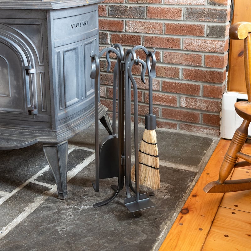 Achla Designs Shepherd's Hook Mini Fireplace Set of 4 Tools, 22 Inch Tall, Graphite Finish