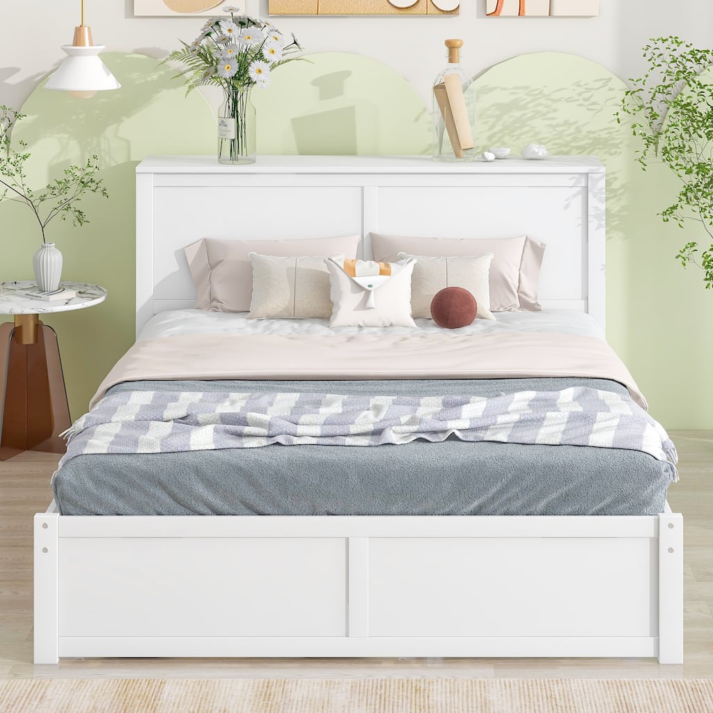 Superior Quality Bed Frame with Pull Out Shelves Trundle - White