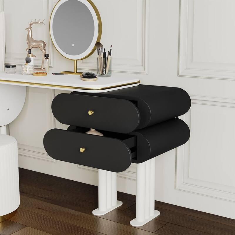 Modern Light Luxury Makeup Vanity Table Set，Wood Drawer, Stool, Plywood,White & Black