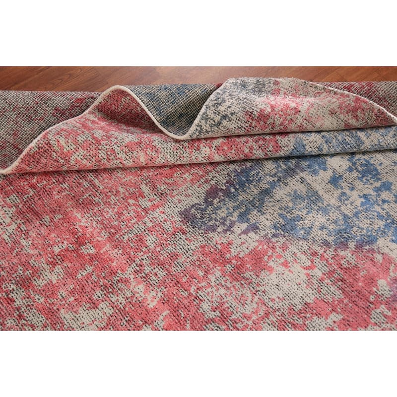 Pink Abstract Contemporary Area Rug Handmade Wool Carpet - 5'3"x 7'2"