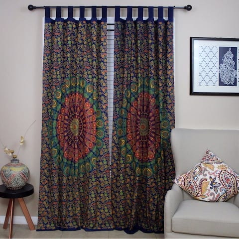 Floral Mandala Peacock Cotton Tab Top Curtain Drape Panel 44 x 88 inches