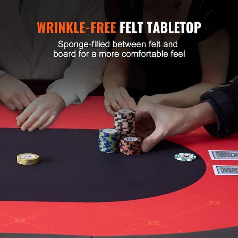 Black-Red Foldable Poker Table, Metal Steel Frame, Wooden Top and 10 Player Capacity - 90.2” L x 48” W x 31.5” H