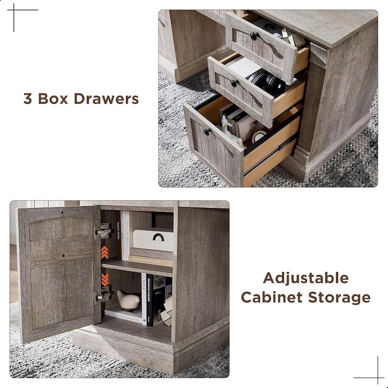 Farmhouse Computer Desk, Wood Home Office Desk with Charging Station