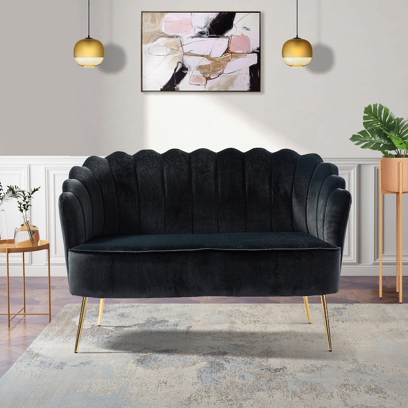 Xabier 52''Loveseat with Flower Shaped Back Design - BLACK