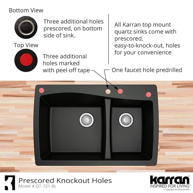 Karran Drop-In Quartz 34 in. Double Bowl 60/40 Kitchen Sink With Bottom Grids and Strainers