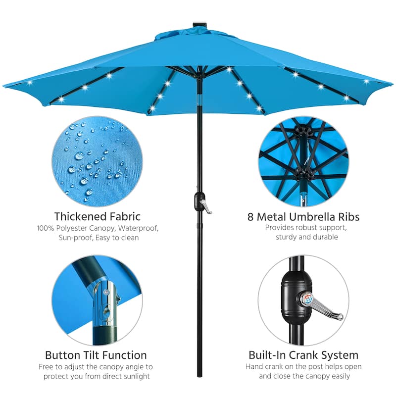 Yaheetech 9FT Patio Umbrella with 32 LED Lights Market Umbrella with 8 Ribs
