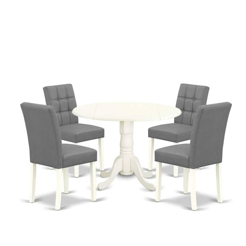 Vintage 5 Piece Dining Set - Round Table with Dropleaf & 4 Chairs - Linen White Kitchen Table