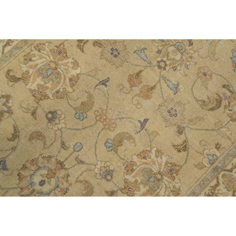 Hand Knotted Oriental 100% Wool Carpet Traditional Floral Beige & Ivories Tabriz Runner Rug - 19' 11'' X 2' 8''