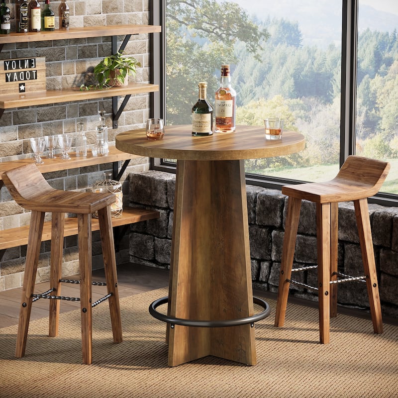 Round Bar Table with Pedestal Base, 37.4'' Tall Bistro Pub Table