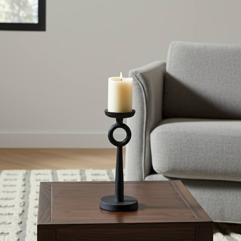 Metal Candle Holder - Contemporary Black Aluminum Narrow Candle Holder for Home or Office Decor