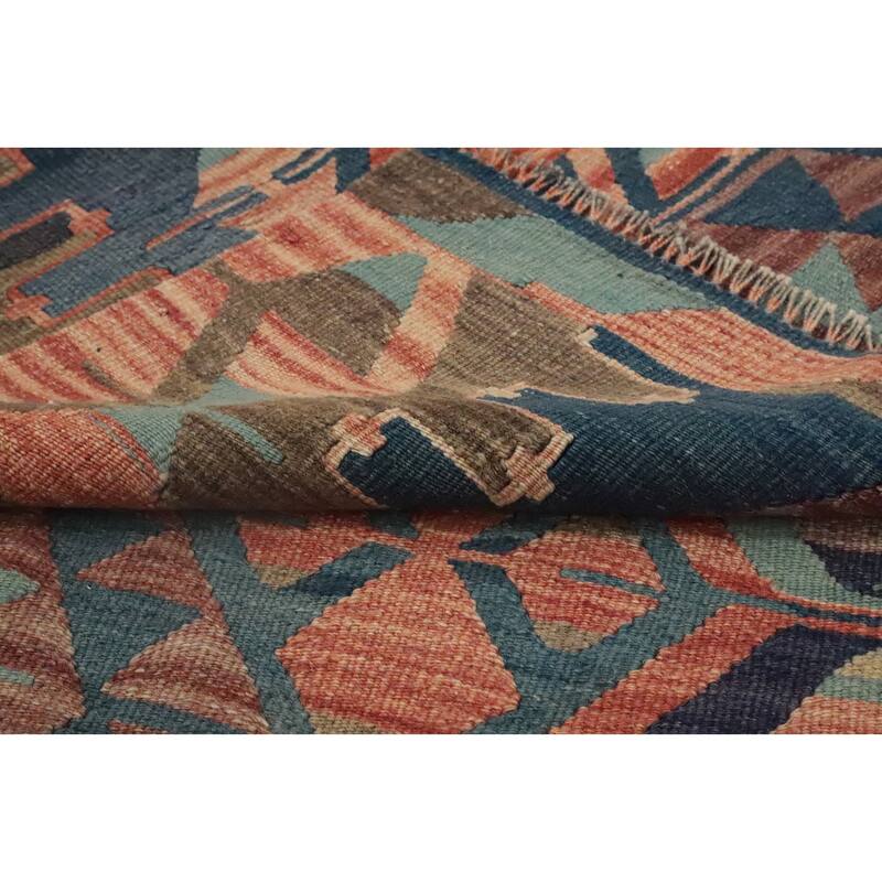 Hand Woven Oriental 100% Wool Carpet Southwestern Tribal Navy Blue & Blues Kilim Area Rug - 9' 9'' X 5' 1''
