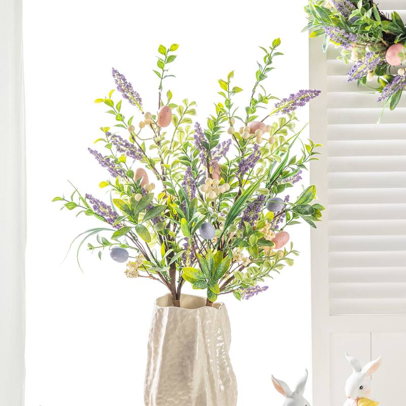 Glitzhome 28"H Set of 2 Easter Eggs Lavender Berries Leaves Picks