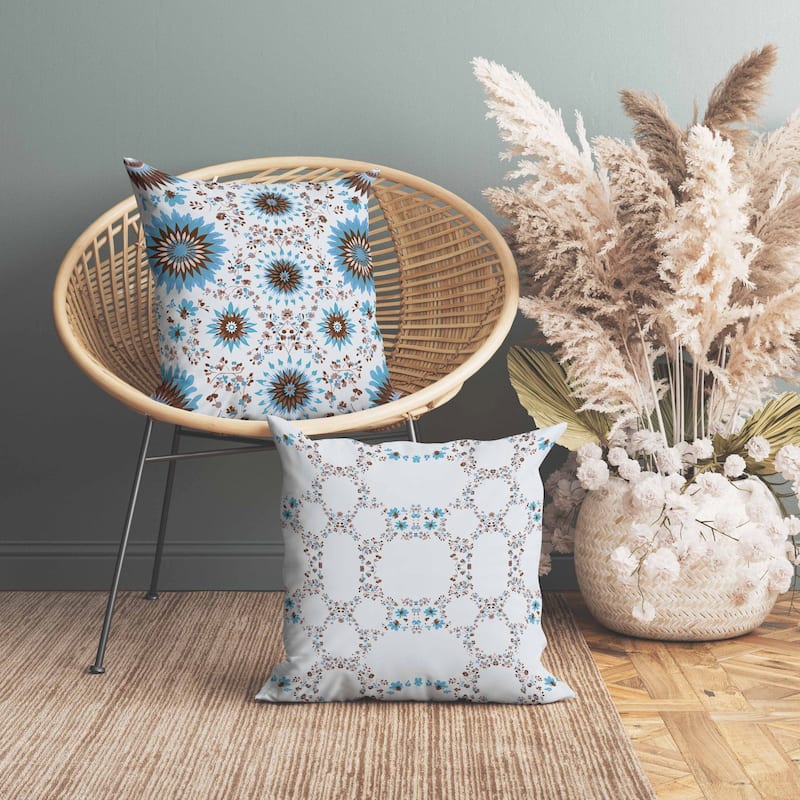 Delightful Dandelions Indoor/Outdoor Reversible Throw Pillow Brown and Blue