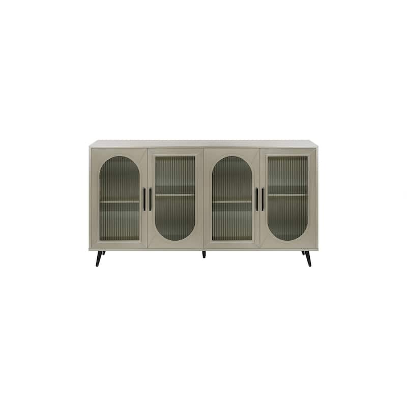 Wood TV Stand with Storage Cabinet & Adjustable Shelves